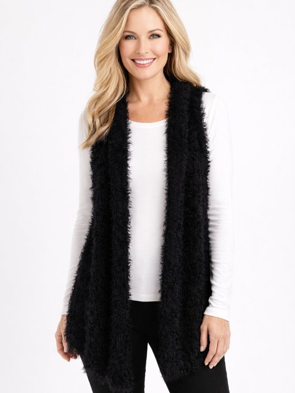 NWT Nygard Black Eyelash Sweater Vest Hi-Lo Sharkbite Hem Women’s Size XL